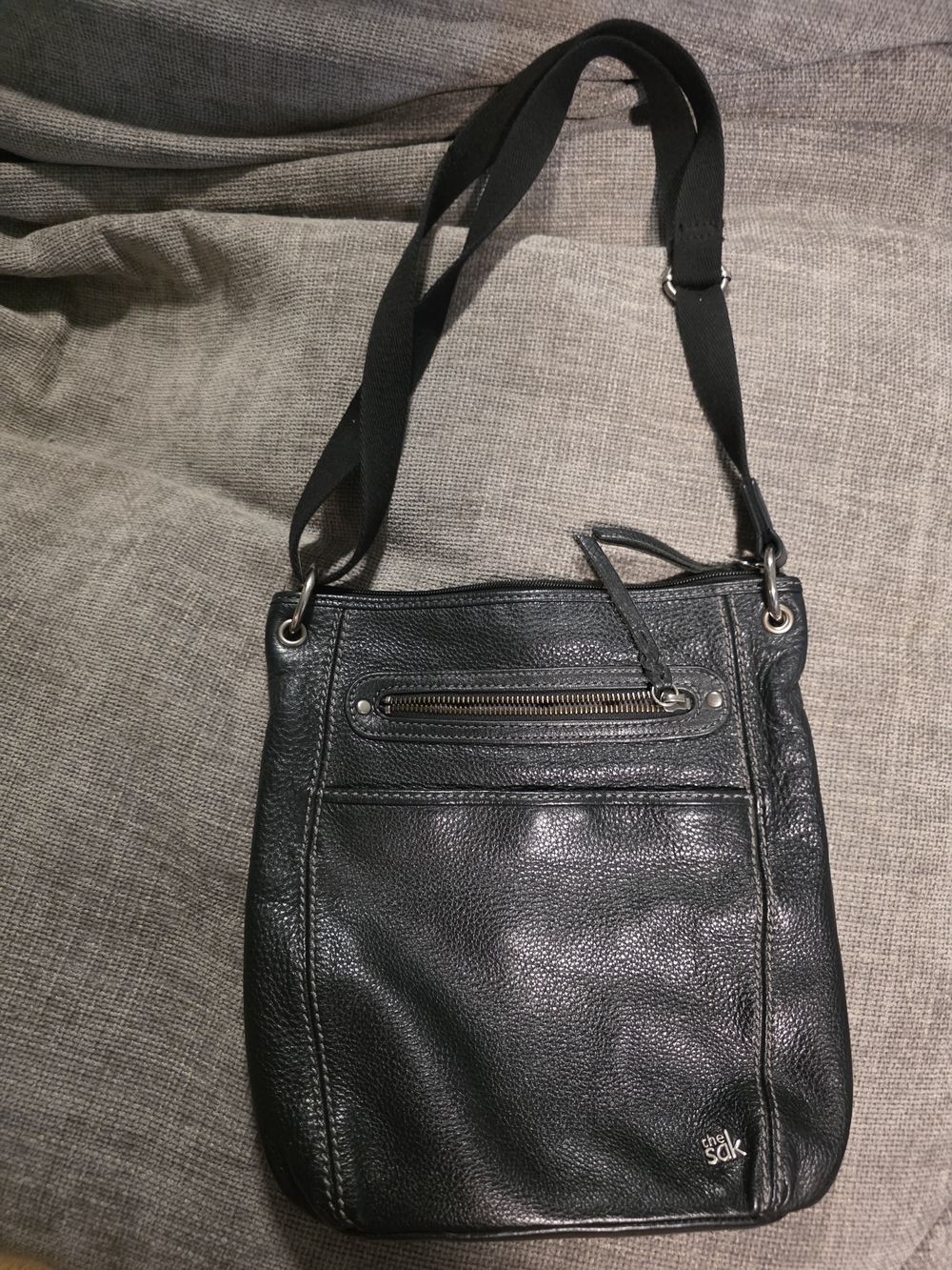The Sak Black Pebbled Leather Crossbody with Front Zip Pocket